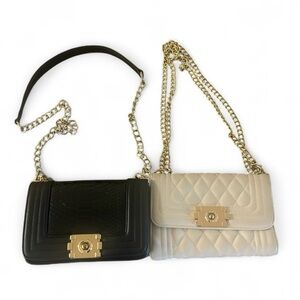 Fashion Nova Elegant Black and Cream Quilted Chain Bags